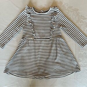 Petit Bateau Black & White Striped Ruffle Dress